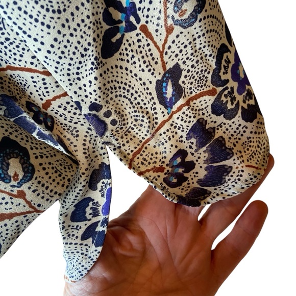 Daniel Rainn Jinnie Zipper Detail Blouse Size S Blue Floral Roomy Career Casual - Picture 8 of 15